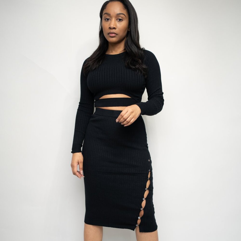 Cropped Shirt Knit Skirt Set